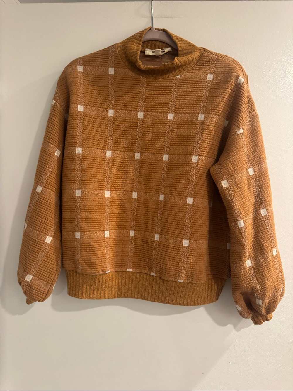 Porridge Textured Windowpane Plaid Crewneck Sweater Brown & Cream XS